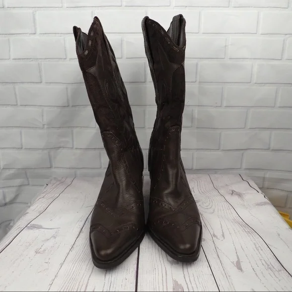 Bass Palomino 7 brown leather suede cowgirl boots - Picture 6 of 16
